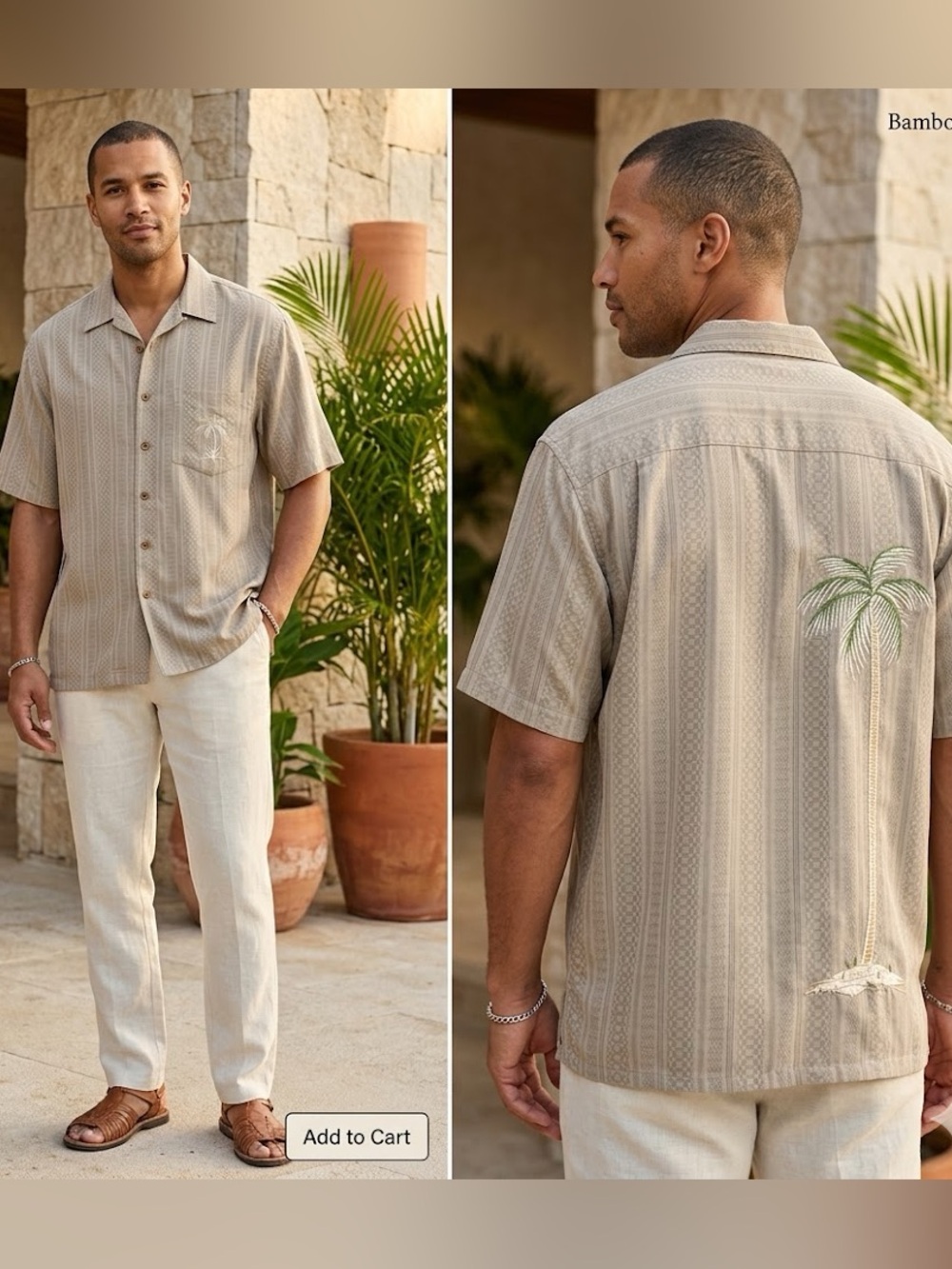 Vintage Bamboo Cay Button Down Short Sleeve Shirt Palm Tree Embroidered